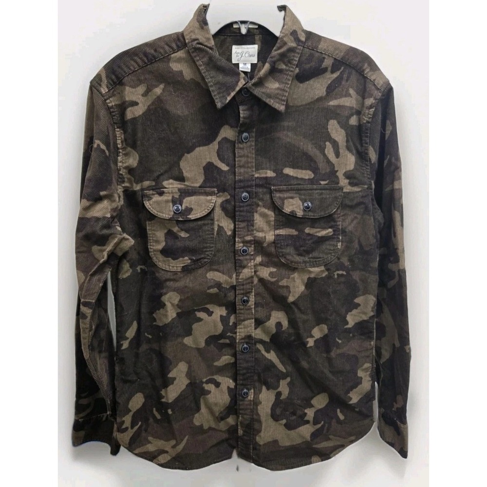 J.Crew Mens Camo Corduroy Button Down Shirt BC813 Green Brown Camouflage Medium